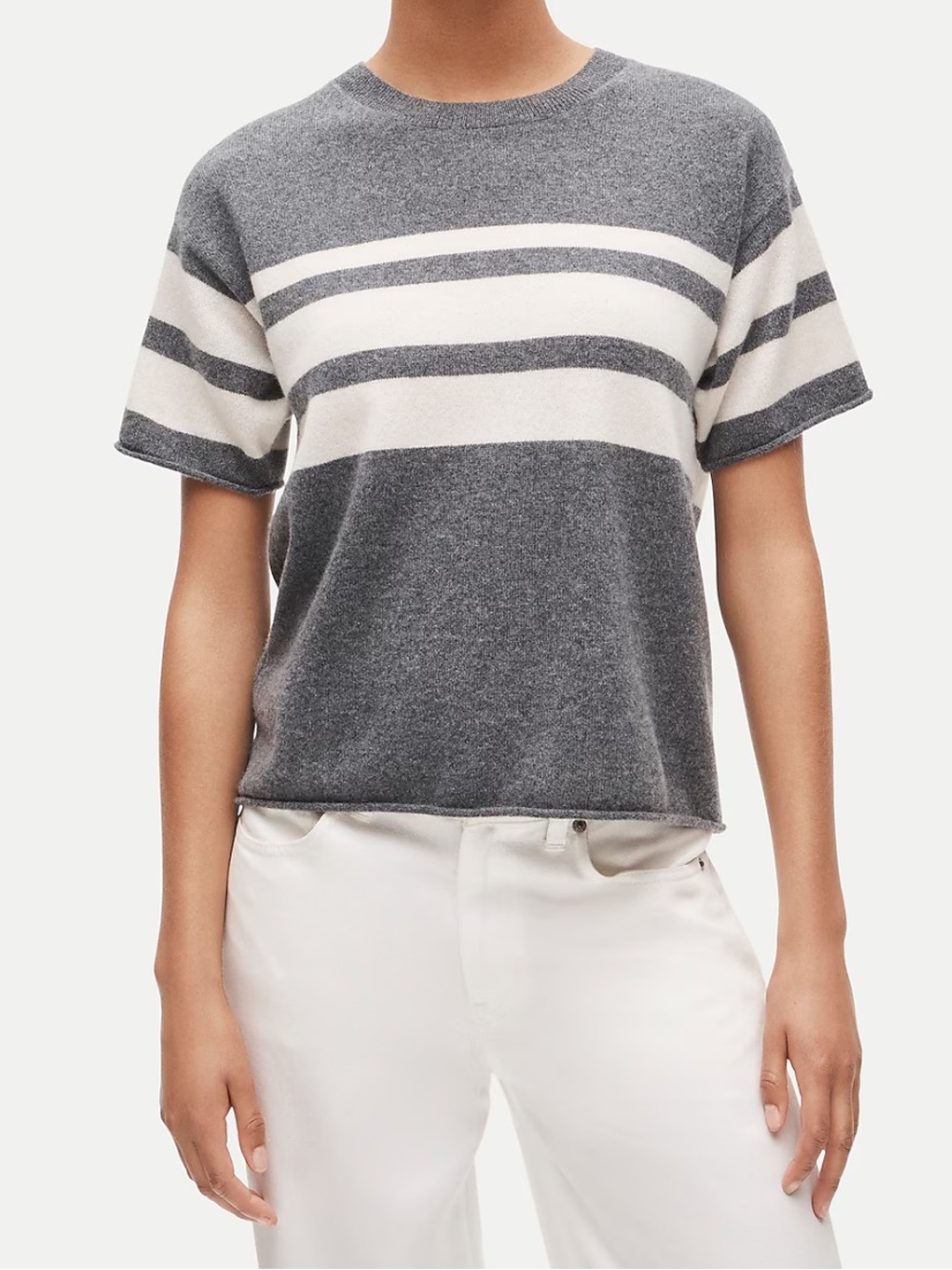 J Crew Signature Cashmere Relaxed T-Shirt In Placed Stripe
